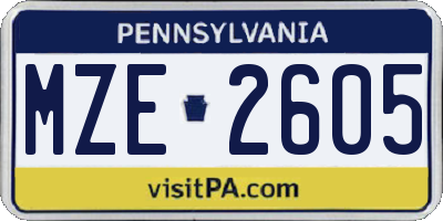 PA license plate MZE2605