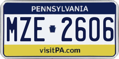 PA license plate MZE2606
