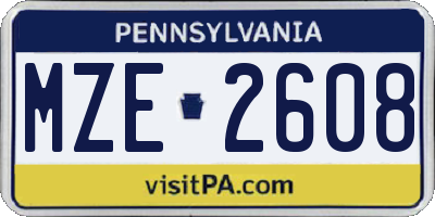 PA license plate MZE2608