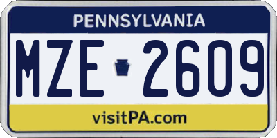 PA license plate MZE2609
