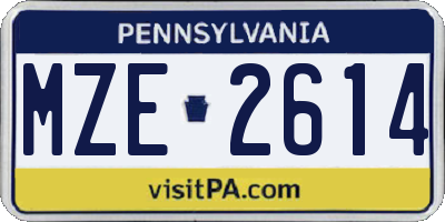 PA license plate MZE2614