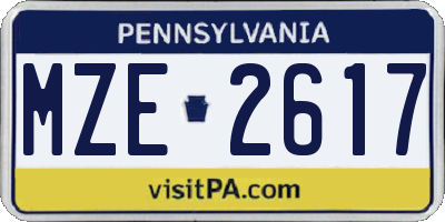PA license plate MZE2617