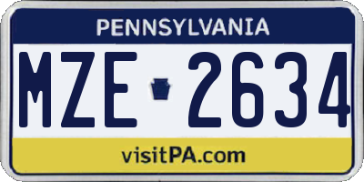 PA license plate MZE2634