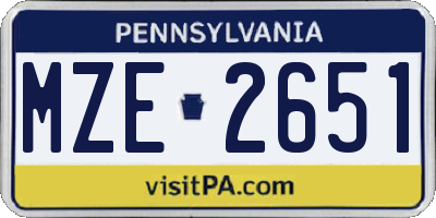 PA license plate MZE2651