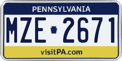 PA license plate MZE2671