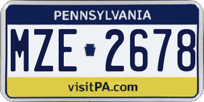 PA license plate MZE2678