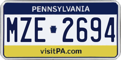PA license plate MZE2694