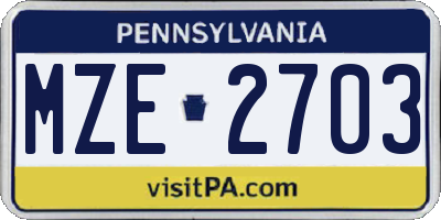 PA license plate MZE2703