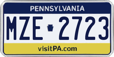 PA license plate MZE2723