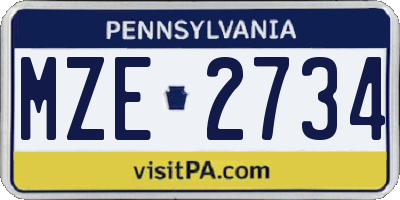 PA license plate MZE2734