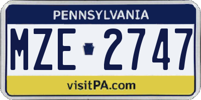 PA license plate MZE2747