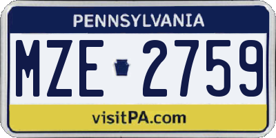 PA license plate MZE2759