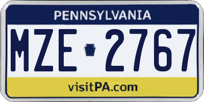PA license plate MZE2767