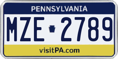 PA license plate MZE2789