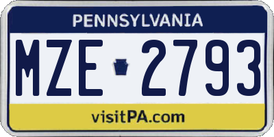 PA license plate MZE2793