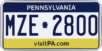 PA license plate MZE2800