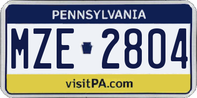 PA license plate MZE2804