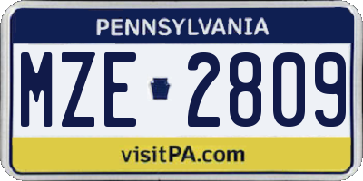 PA license plate MZE2809