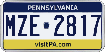 PA license plate MZE2817