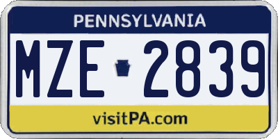 PA license plate MZE2839