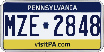 PA license plate MZE2848
