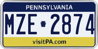 PA license plate MZE2874