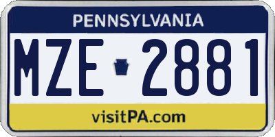 PA license plate MZE2881