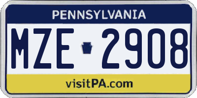 PA license plate MZE2908