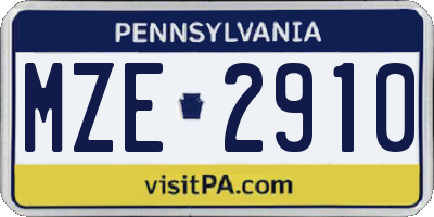 PA license plate MZE2910