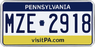 PA license plate MZE2918