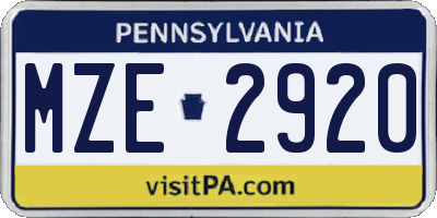 PA license plate MZE2920