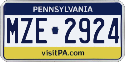 PA license plate MZE2924