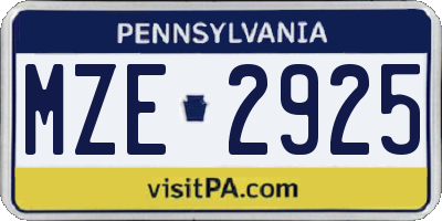 PA license plate MZE2925