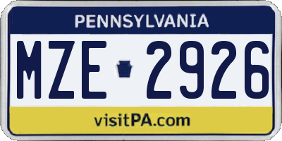 PA license plate MZE2926