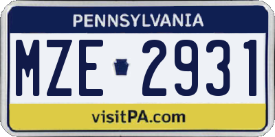 PA license plate MZE2931