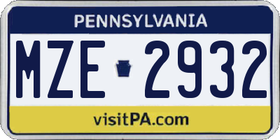 PA license plate MZE2932