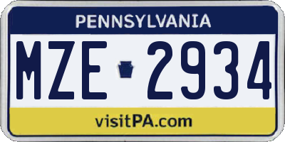 PA license plate MZE2934