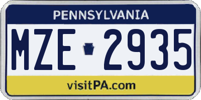 PA license plate MZE2935