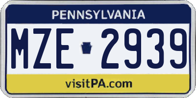PA license plate MZE2939