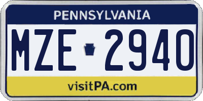 PA license plate MZE2940