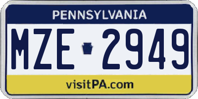 PA license plate MZE2949