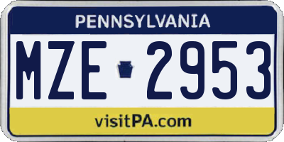 PA license plate MZE2953