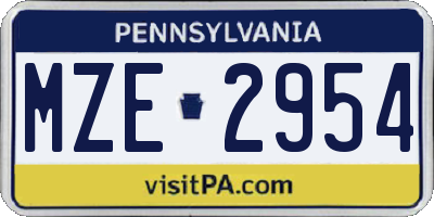 PA license plate MZE2954