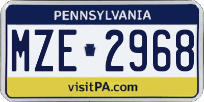 PA license plate MZE2968