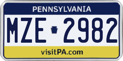 PA license plate MZE2982