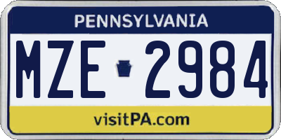 PA license plate MZE2984