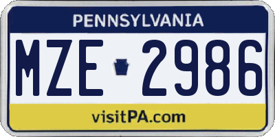 PA license plate MZE2986