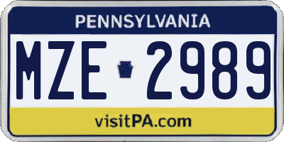 PA license plate MZE2989