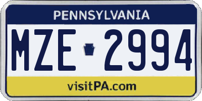 PA license plate MZE2994