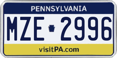 PA license plate MZE2996